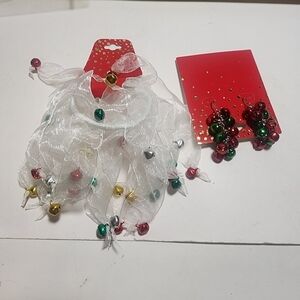 MINI JINGLE BELL HAIR TIE PONYTAIL AND BELL EARRINGS CHRISTMAS HOLIDAY SET